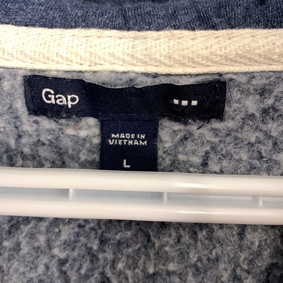 Gap Patch Logo 1/2 Button Hooded Sweatshirt, Heather Blue, size Large - Picture 4 of 5